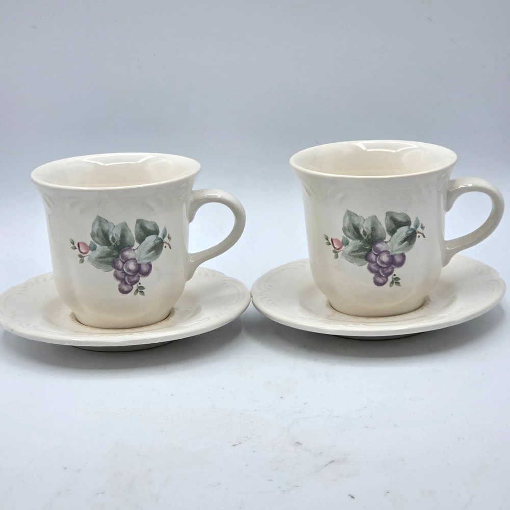 RETIRED Grapevine Pfaltzgraff Set of 2 Tea Cups With Saucers 8oz VINTAGE